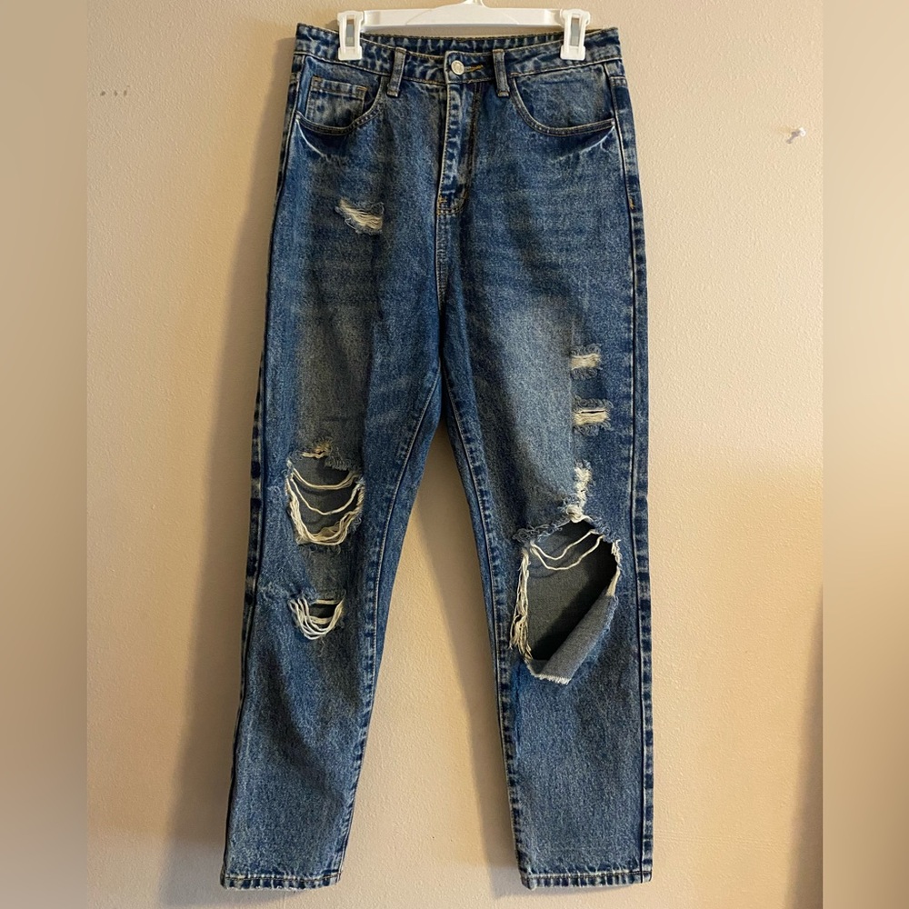 Medium wash blue ripped jeans